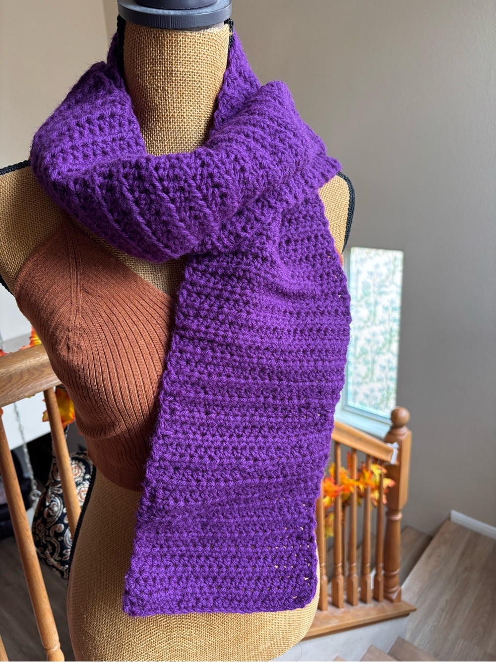 Women’s and Men’s Handmade Purple Wide Crochet Scarf